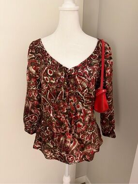Bellisimo Red & Brown Paisley V-Neck Blouse